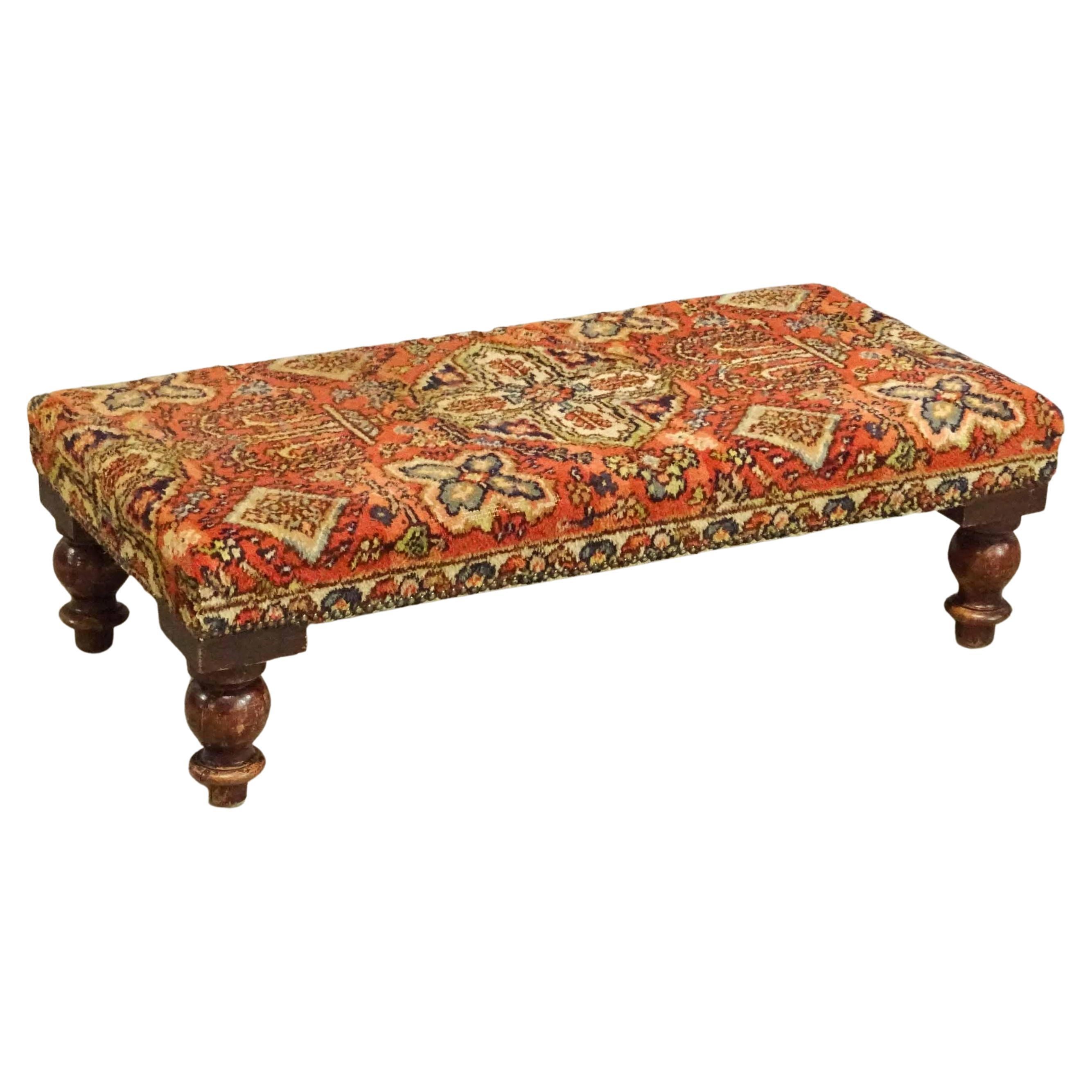 Late 19th to Early 20th Century Oriental Rug Upholstered Bench