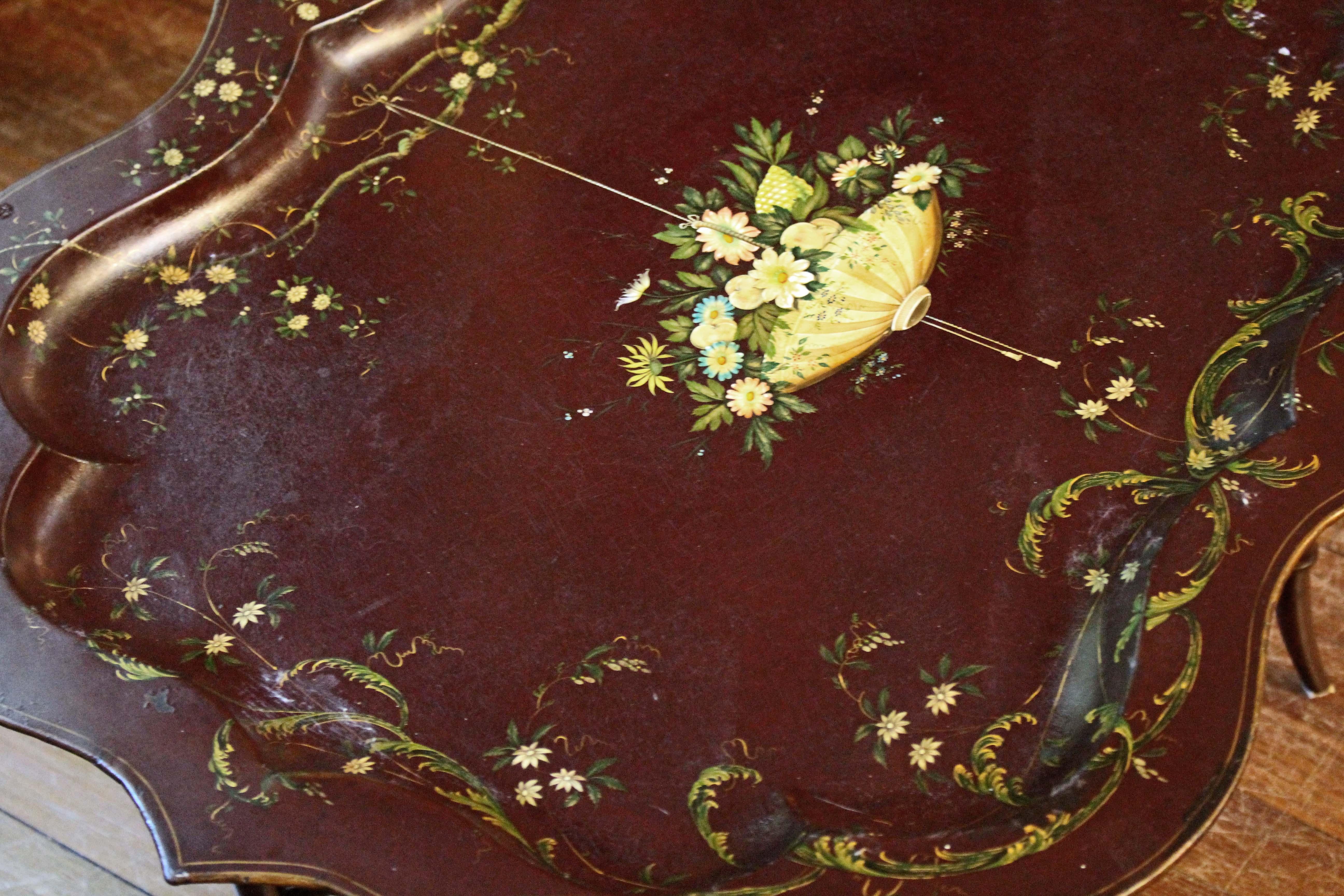 Aesthetic Movement Late 19th Century Tole Mulberry Colored Tray on Stand