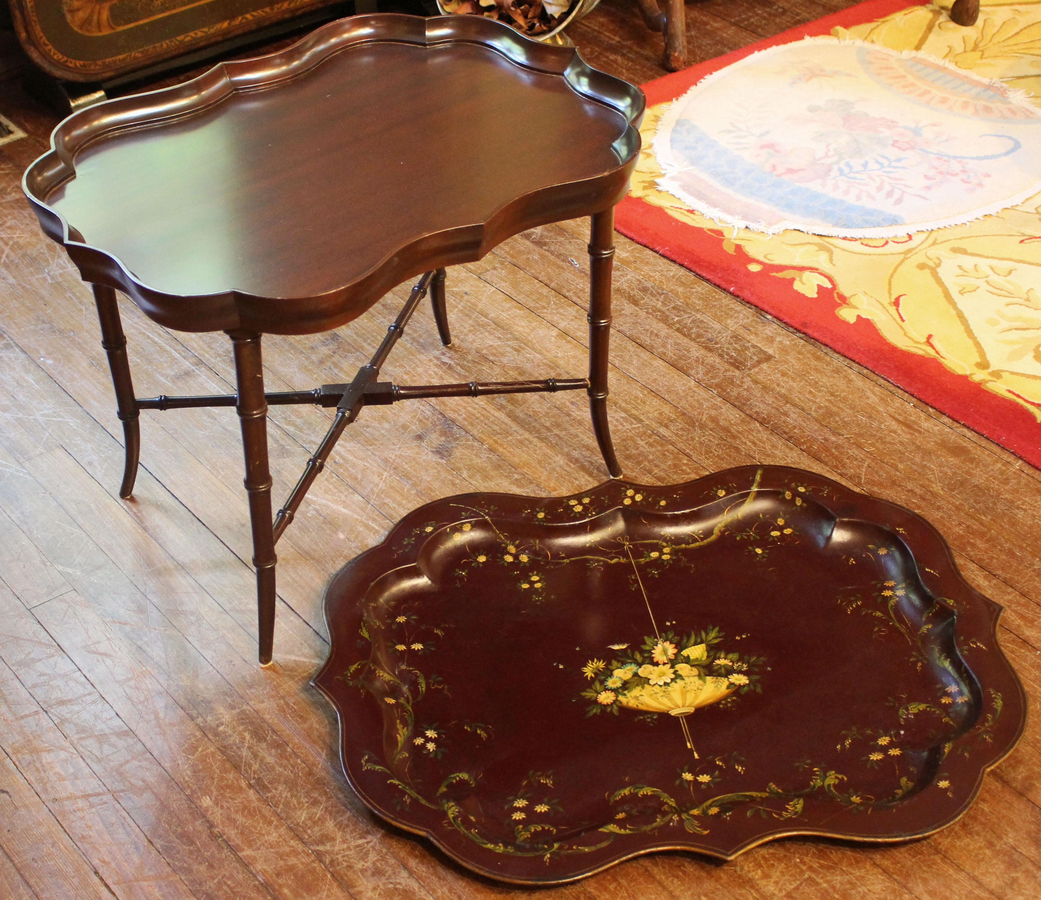 Late 19th Century Tole Mulberry Colored Tray on Stand In Good Condition In Chapel Hill, NC