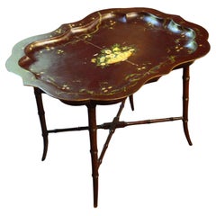 Late 19th Century Tole Mulberry Colored Tray on Stand