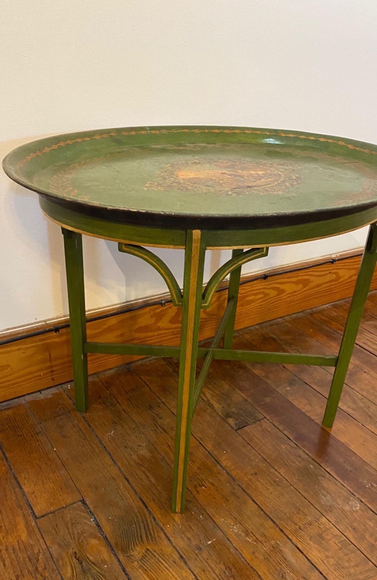 English Late 19th Century Tole Tray Mounted as Side Table