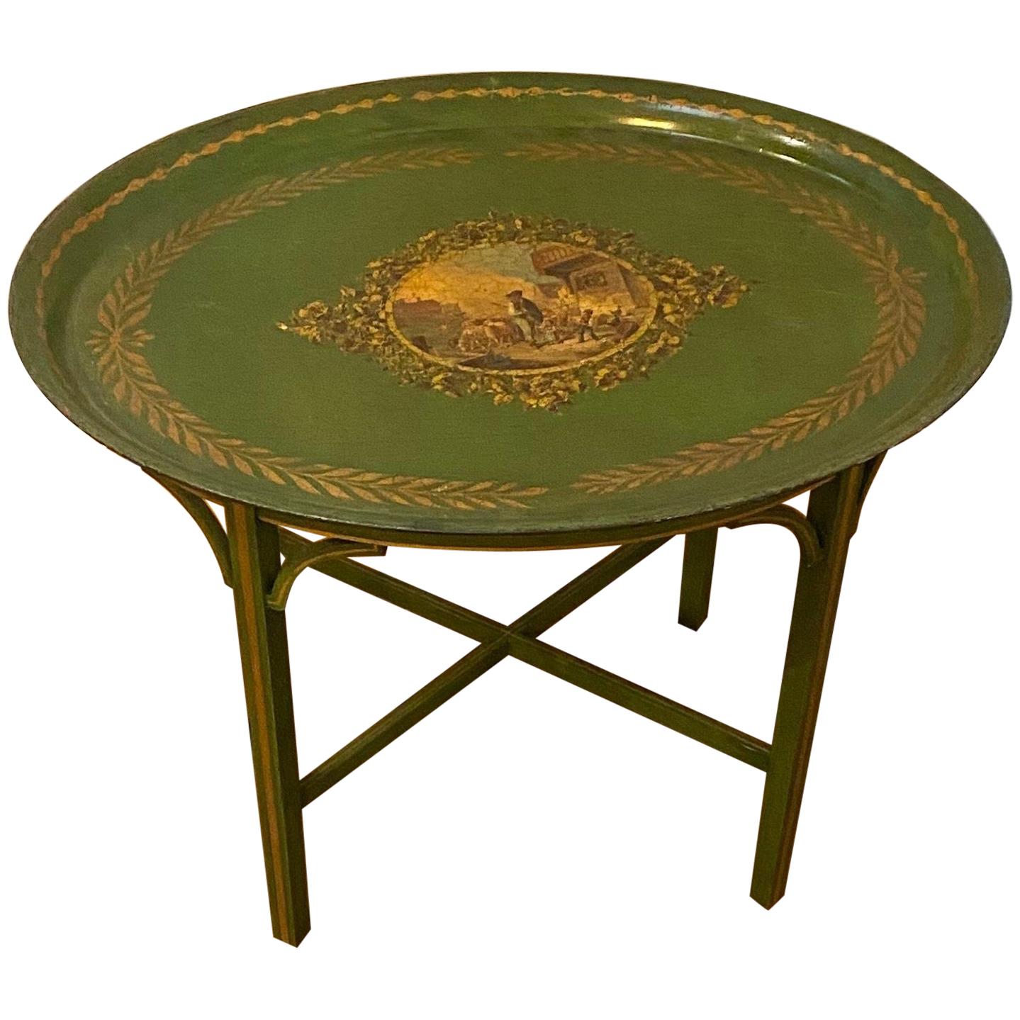 Late 19th Century Tole Tray Mounted as Side Table