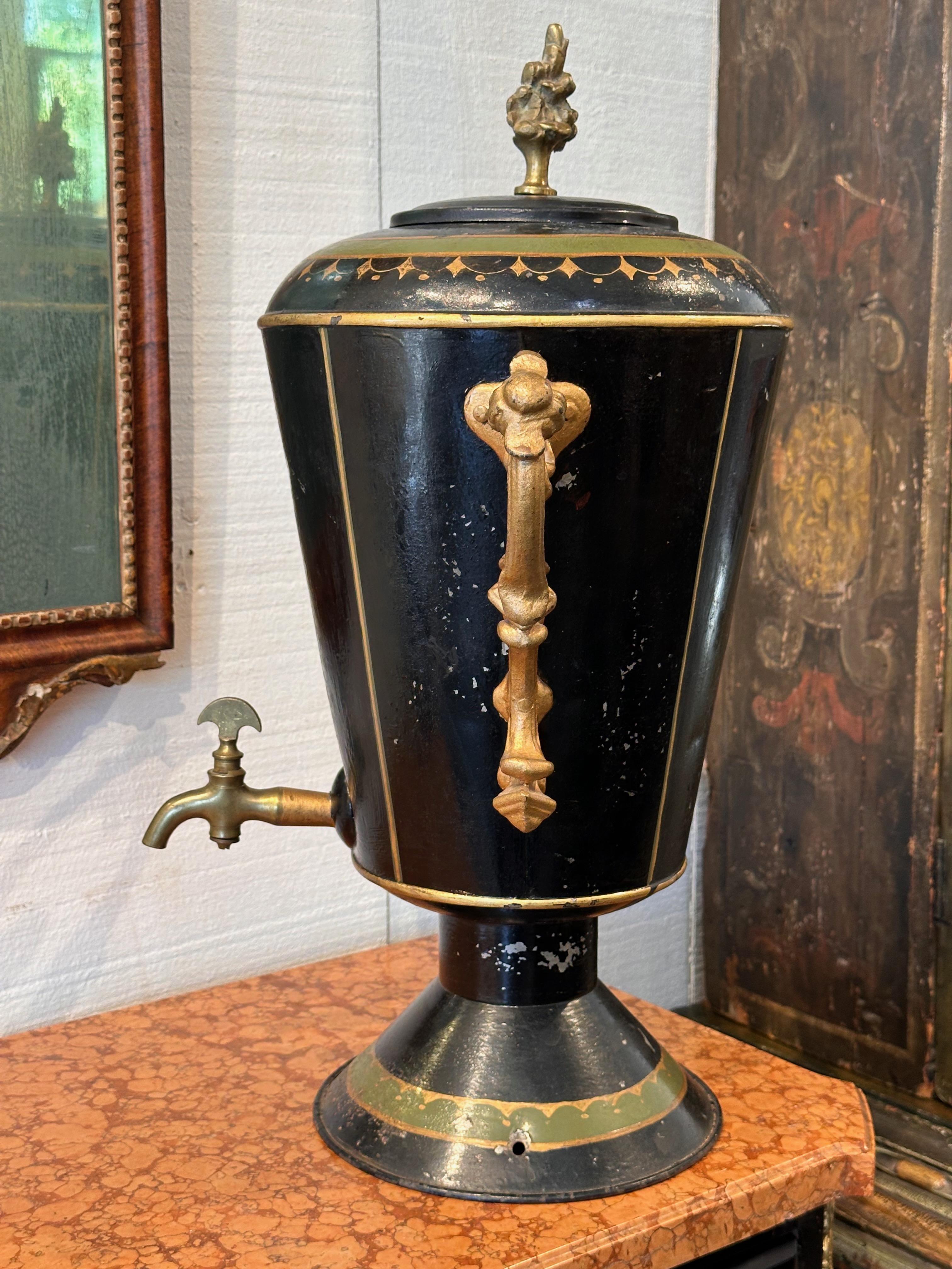 French Late 19th Century Tole Water Urn For Sale