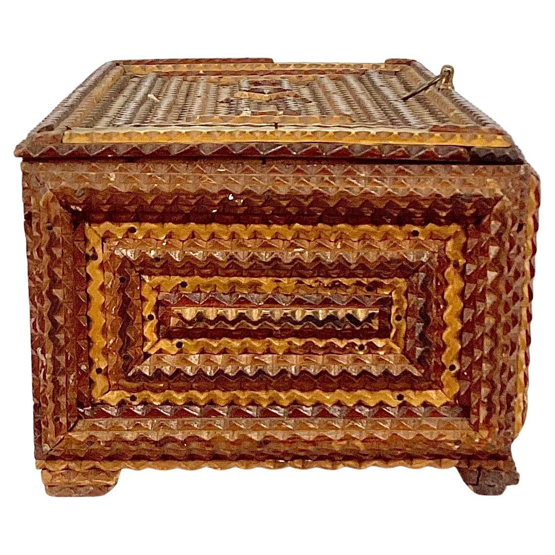 Folk Art Late 19th Century Tramp Art Box For Sale