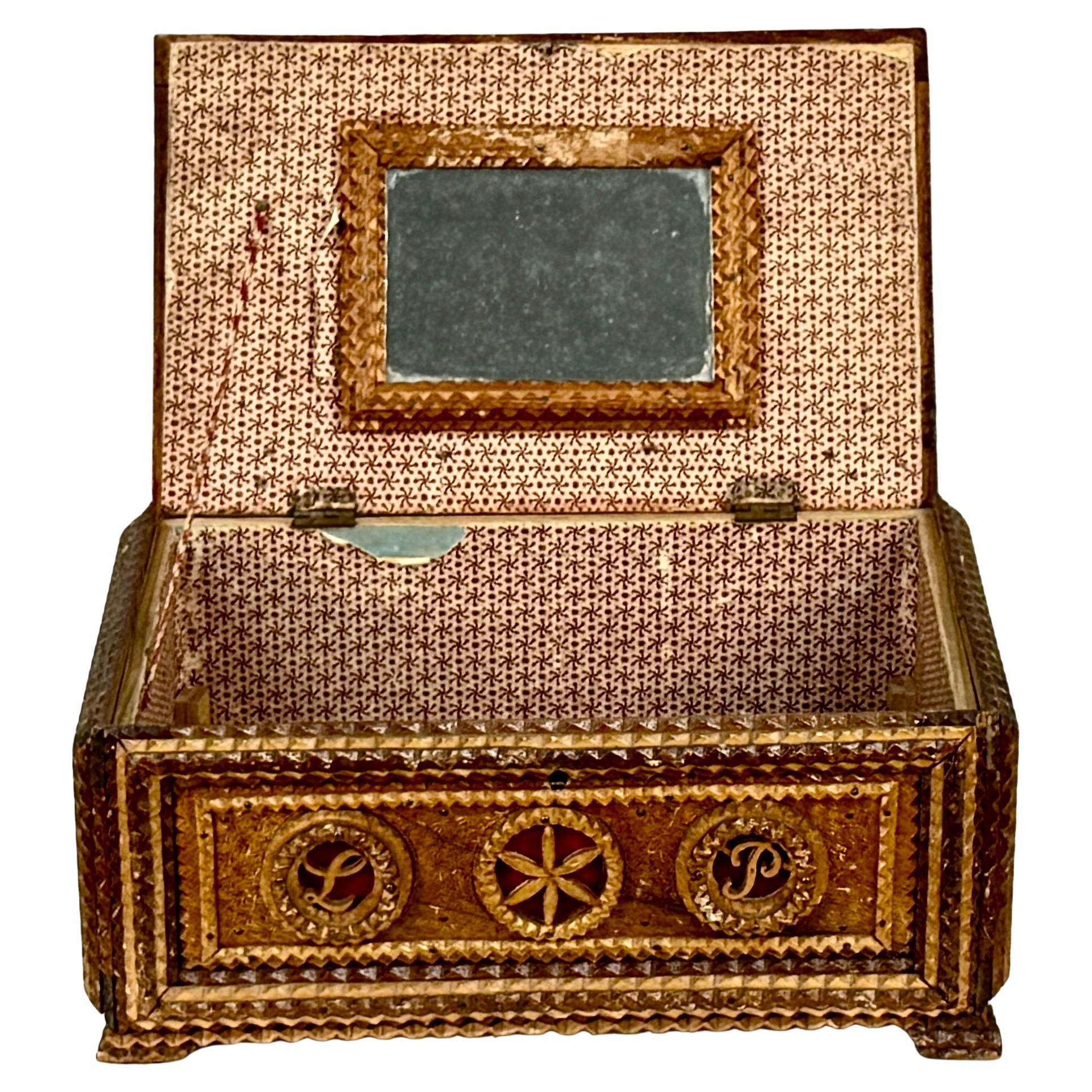 Textile Late 19th Century Tramp Art Box For Sale