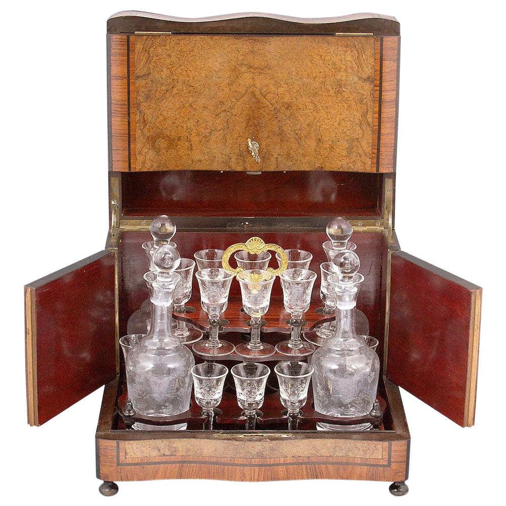 Late 19th Century Travel Mahogany Canteen with a Set of Glasses for Liqueurs For Sale