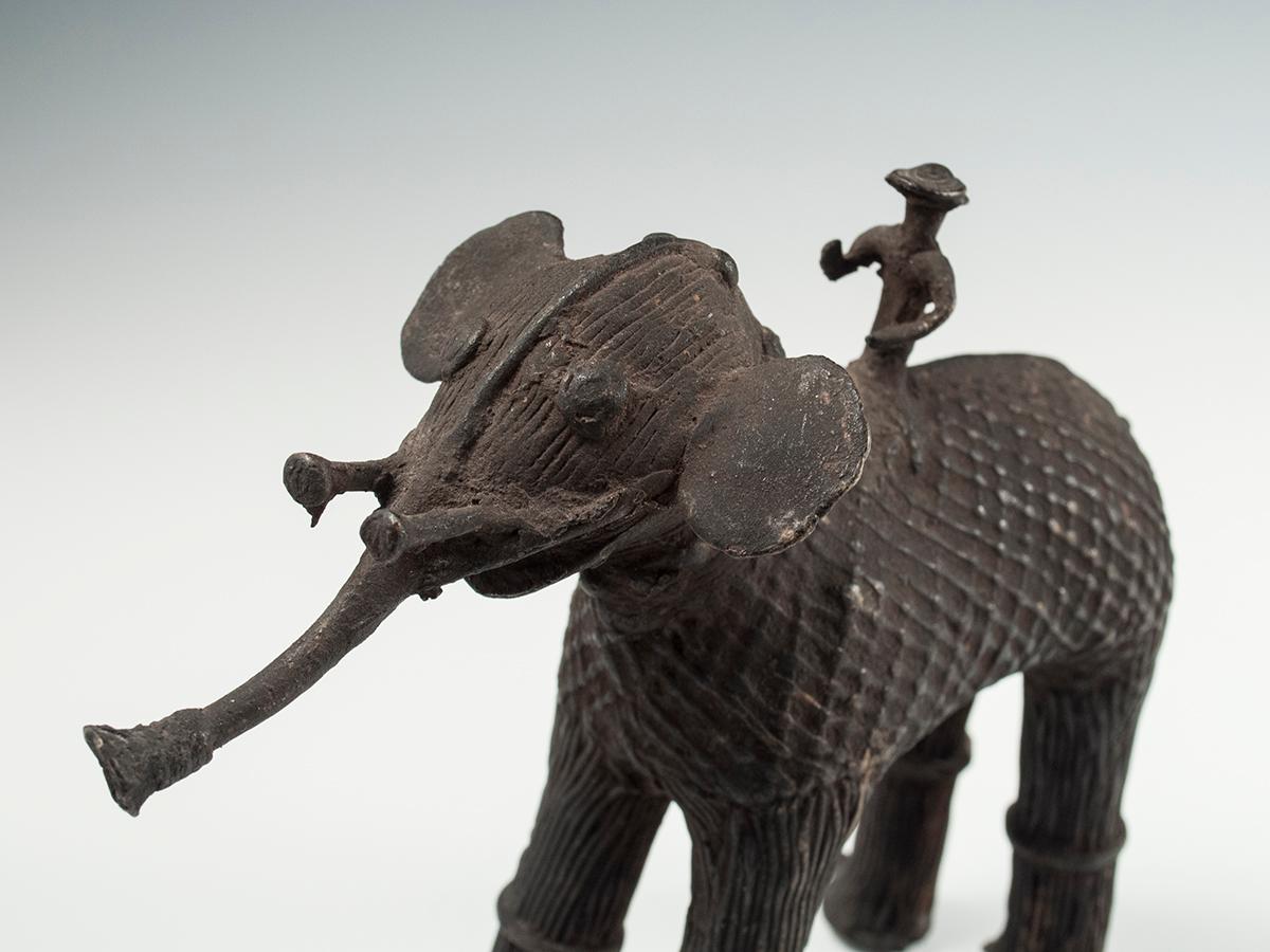 Late 19th Century Tribal Cast Bronze Elephant TOTEM Figure, Kondh People, India In Good Condition In Point Richmond, CA