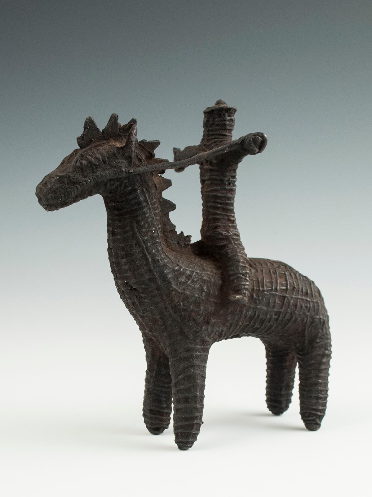 Late 19th Century Tribal Cast Bronze Horse and Rider, Kondh People, India 1