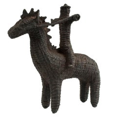 Antique Late 19th Century Tribal Cast Bronze Horse and Rider, Kondh People, India