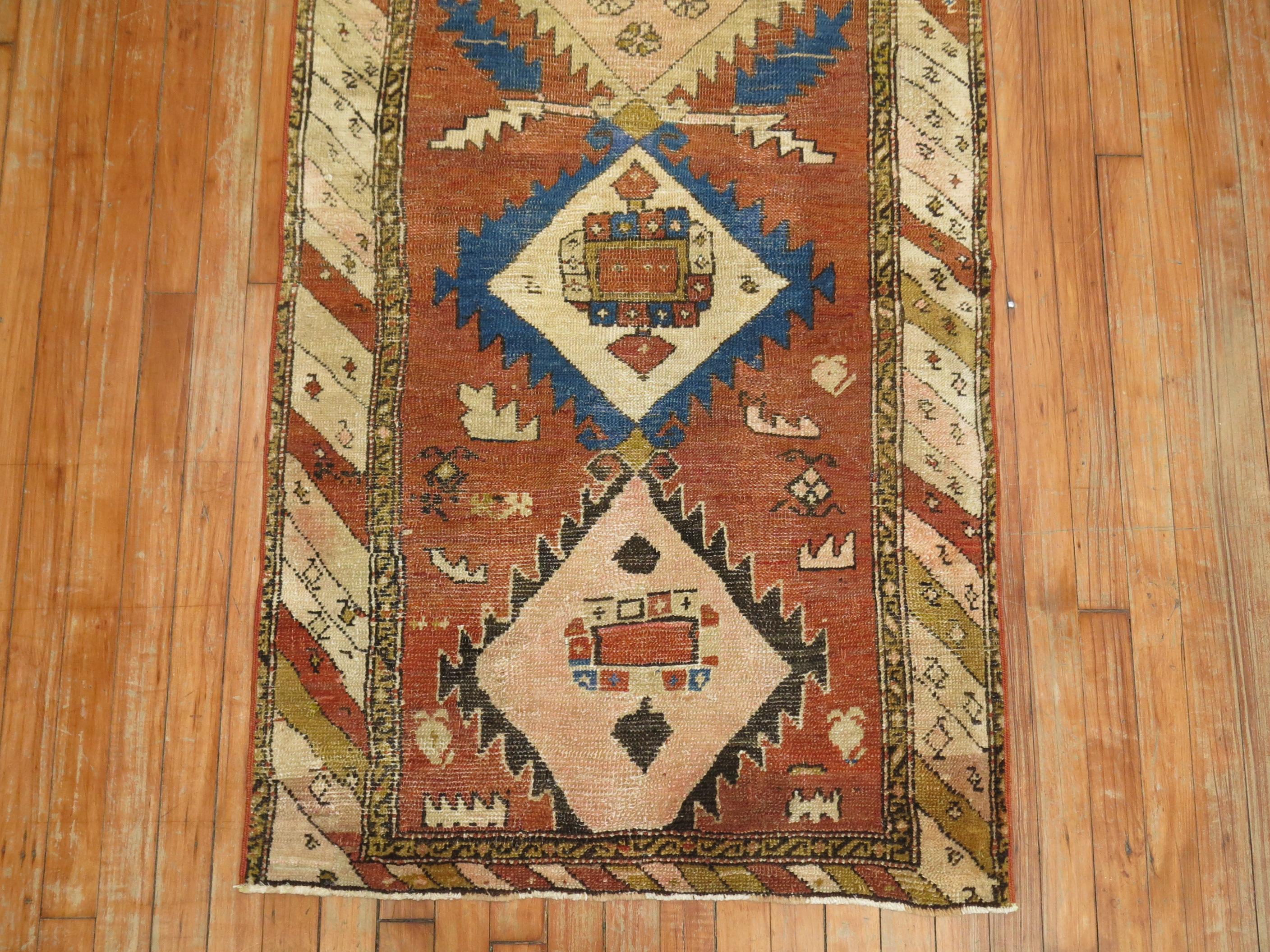 Hand-Woven Late 19th century Tribal Rustic Color Narrow Short Persian Runner