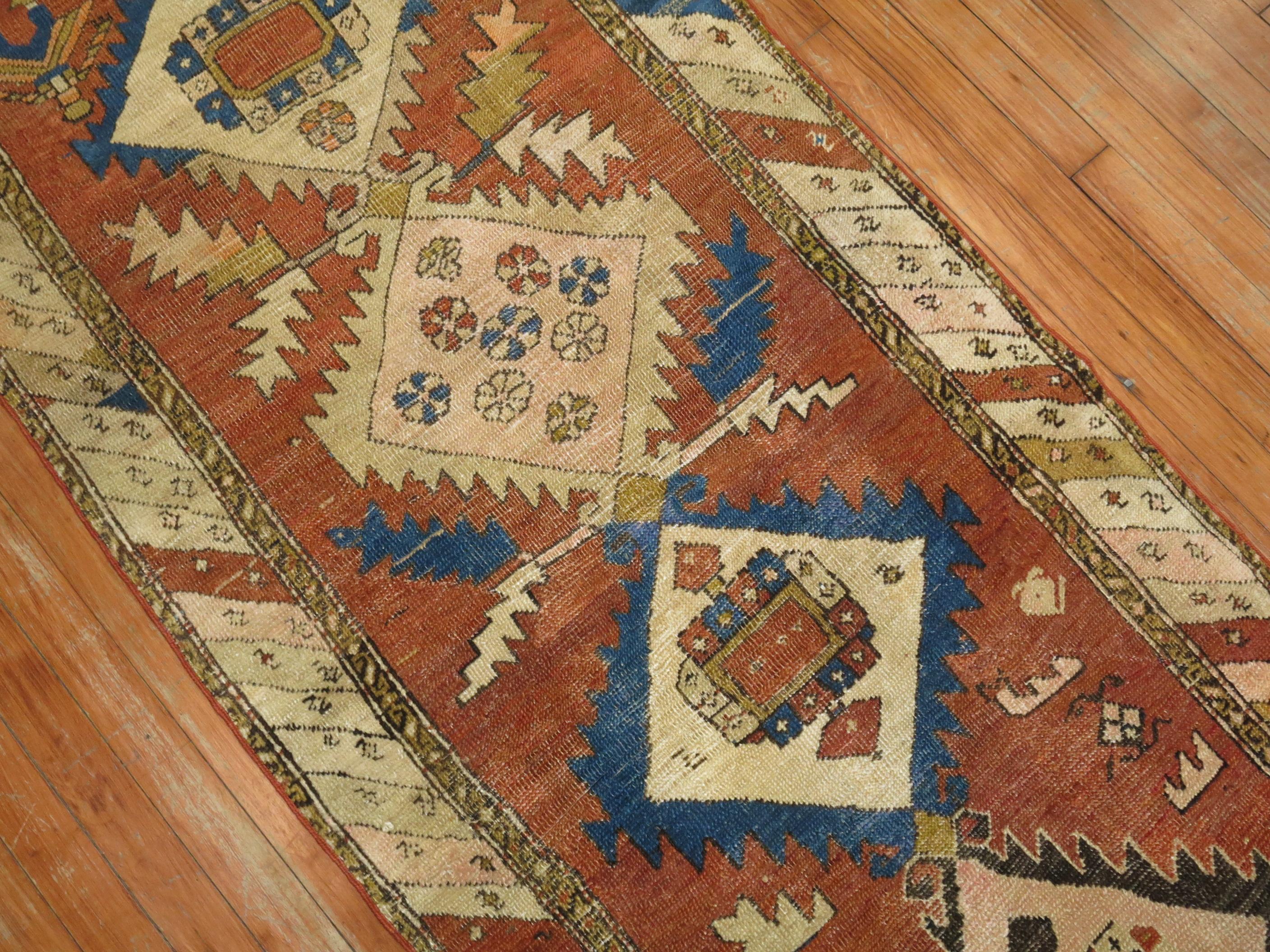 Late 19th century Tribal Rustic Color Narrow Short Persian Runner In Fair Condition In New York, NY