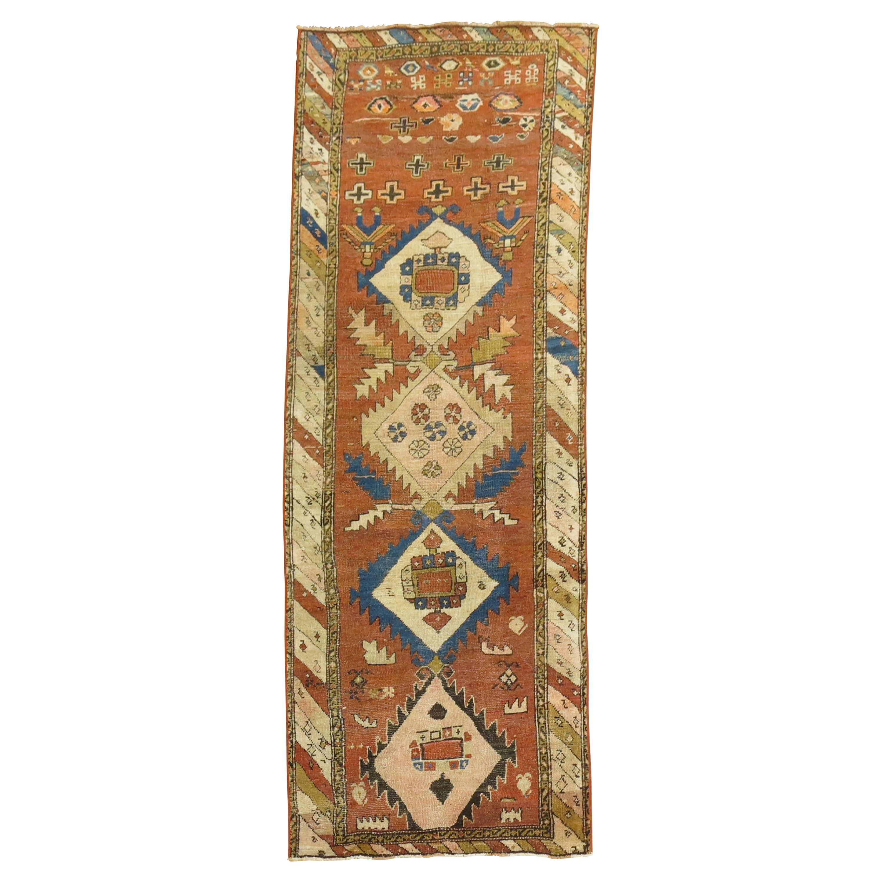 Late 19th century Tribal Rustic Color Narrow Short Persian Runner