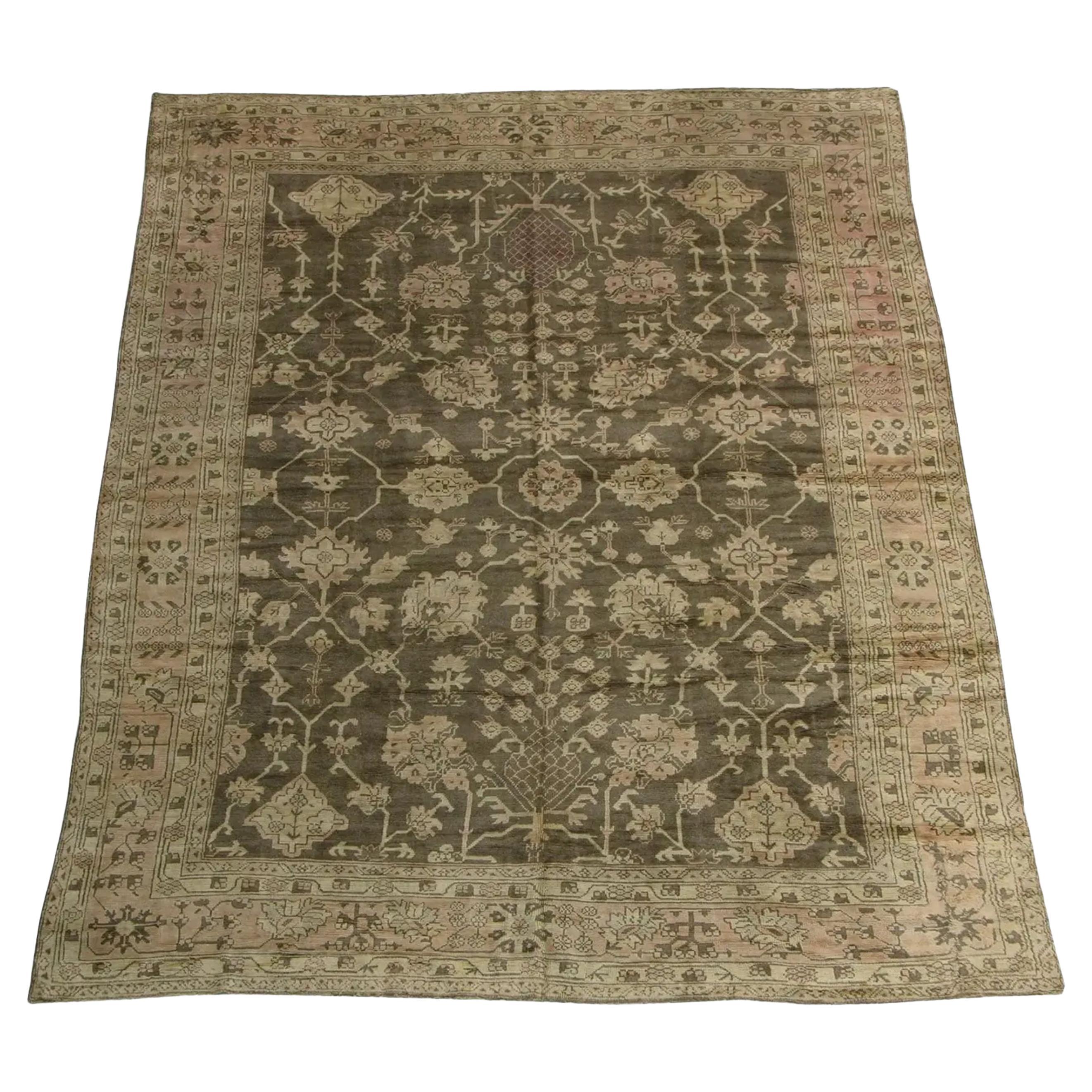 Late 19th Century Tribal Turkish Oushak Rug For Sale