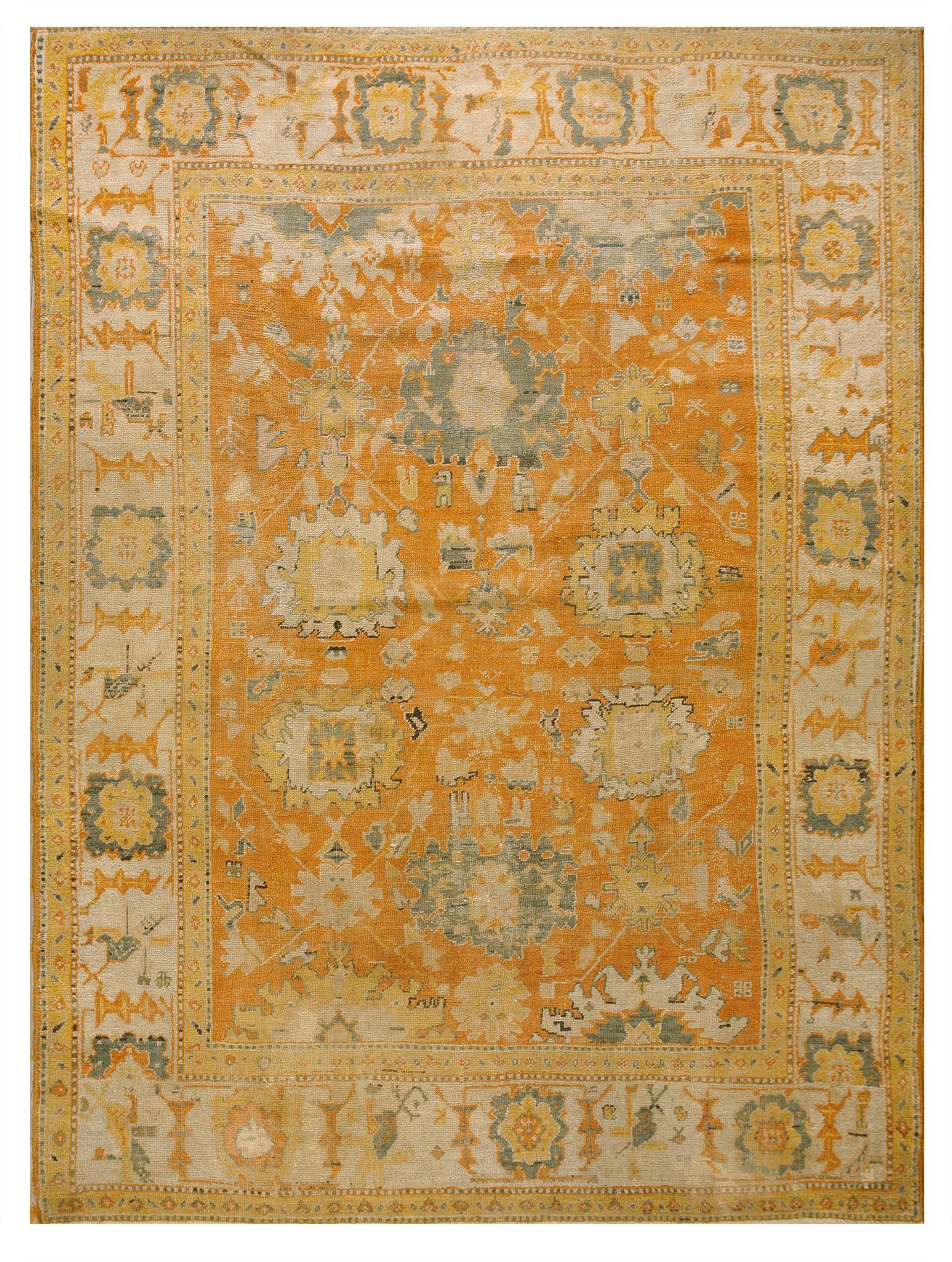 Hand-Knotted Late 19th Century Turkish Oushak Carpet ( 8'4''x 11'2'' - 254 x 340 ) For Sale