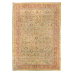 Tapis turc Borlou beige, vert et jaune de la fin du 19e siècle