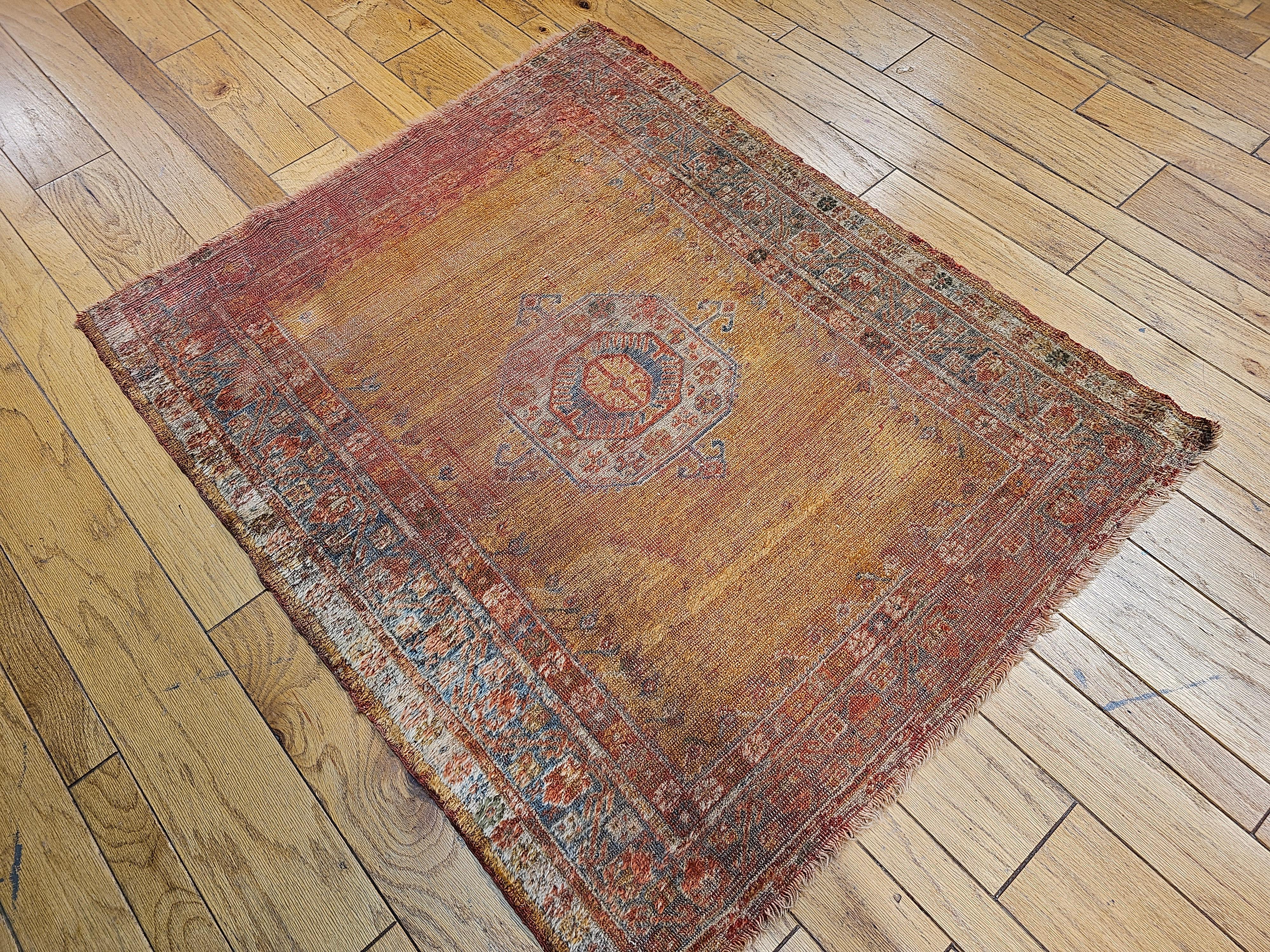 Late 19th Century Turkish Oushak Area Rug in Mamluk Pattern in Saffron, Teal For Sale 6