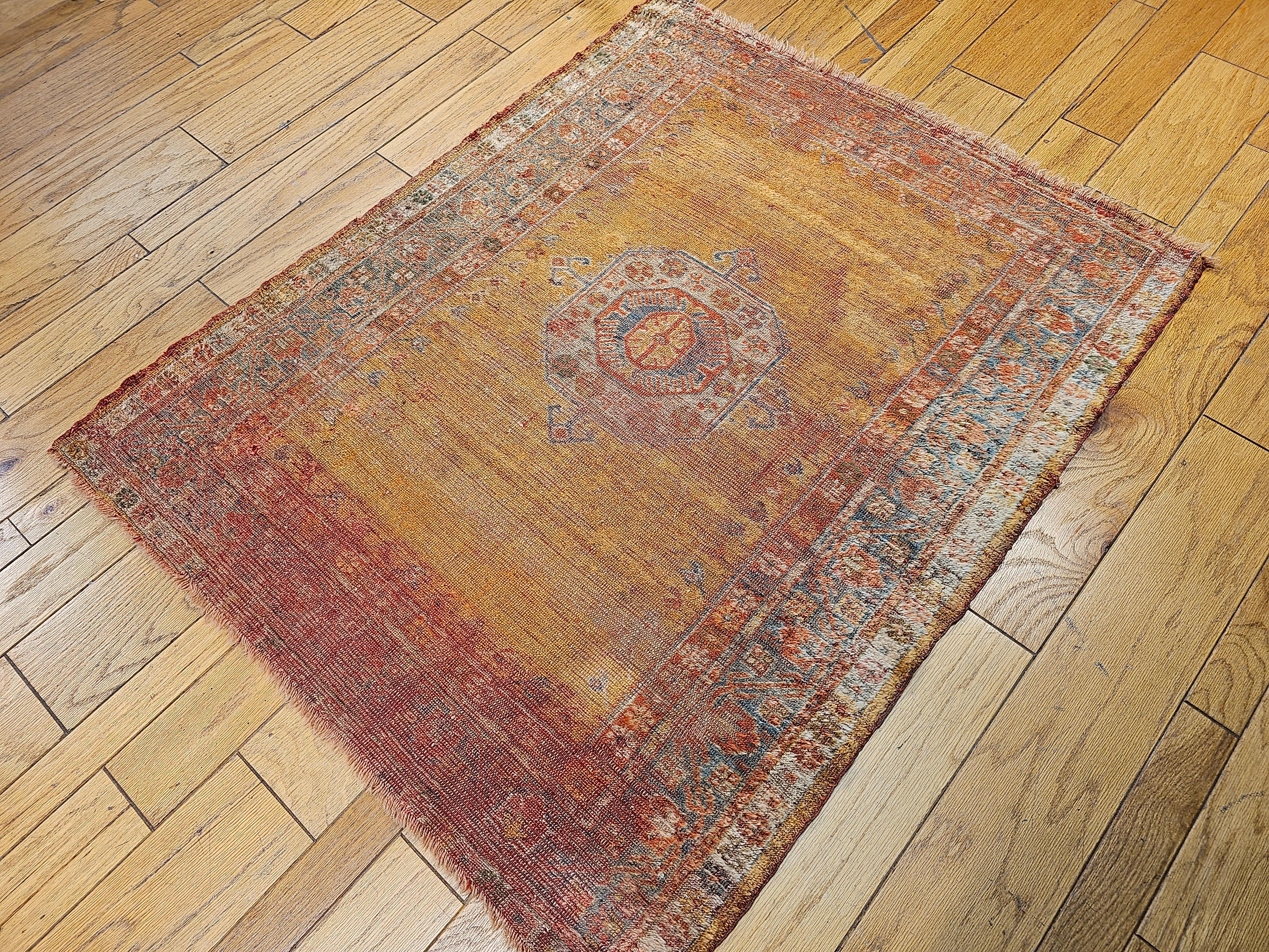 Late 19th Century Turkish Oushak Area Rug in Mamluk Pattern in Saffron, Teal For Sale 7