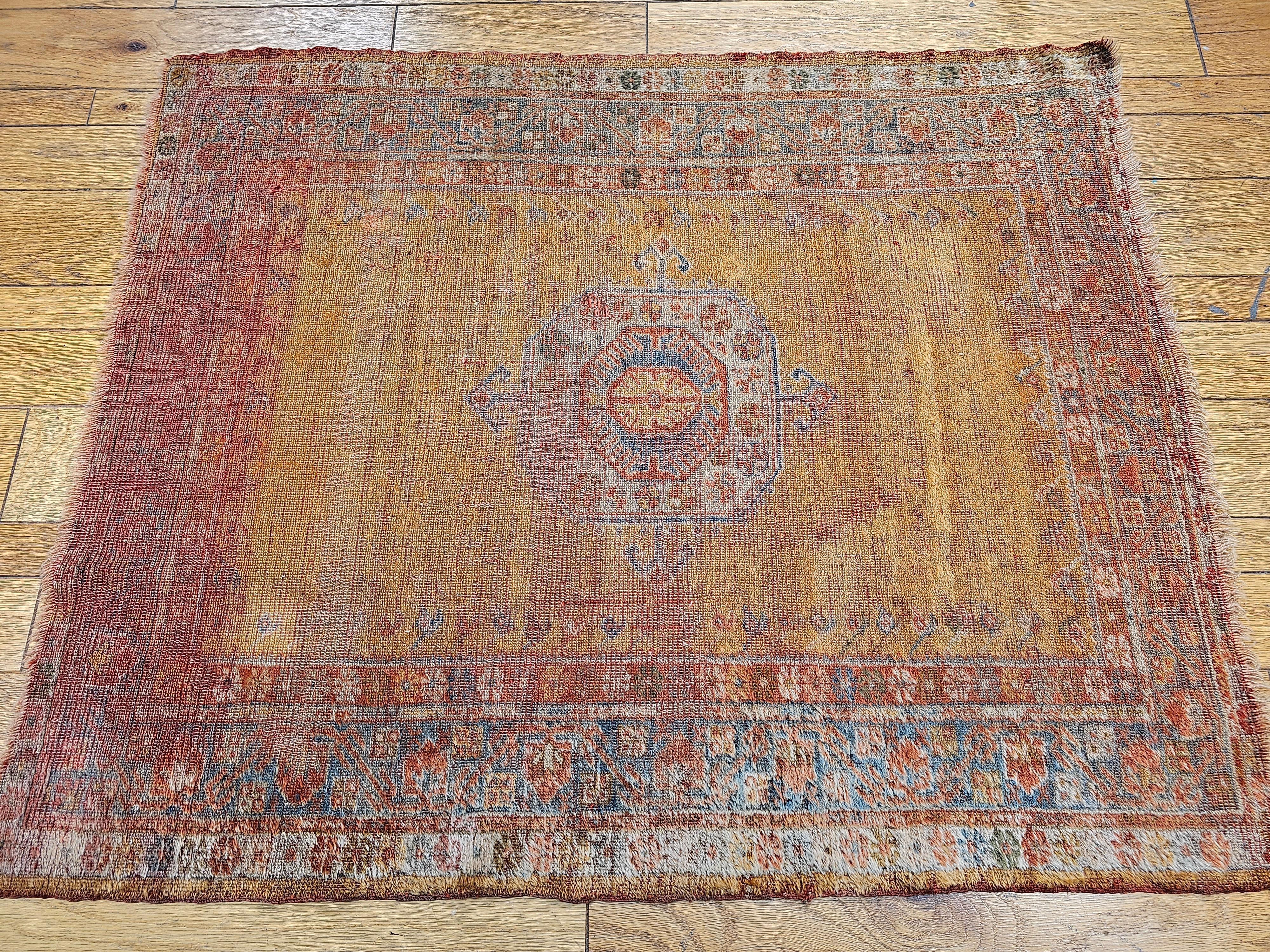 Late 19th Century Turkish Oushak Area Rug in Mamluk Pattern in Saffron, Teal For Sale 8