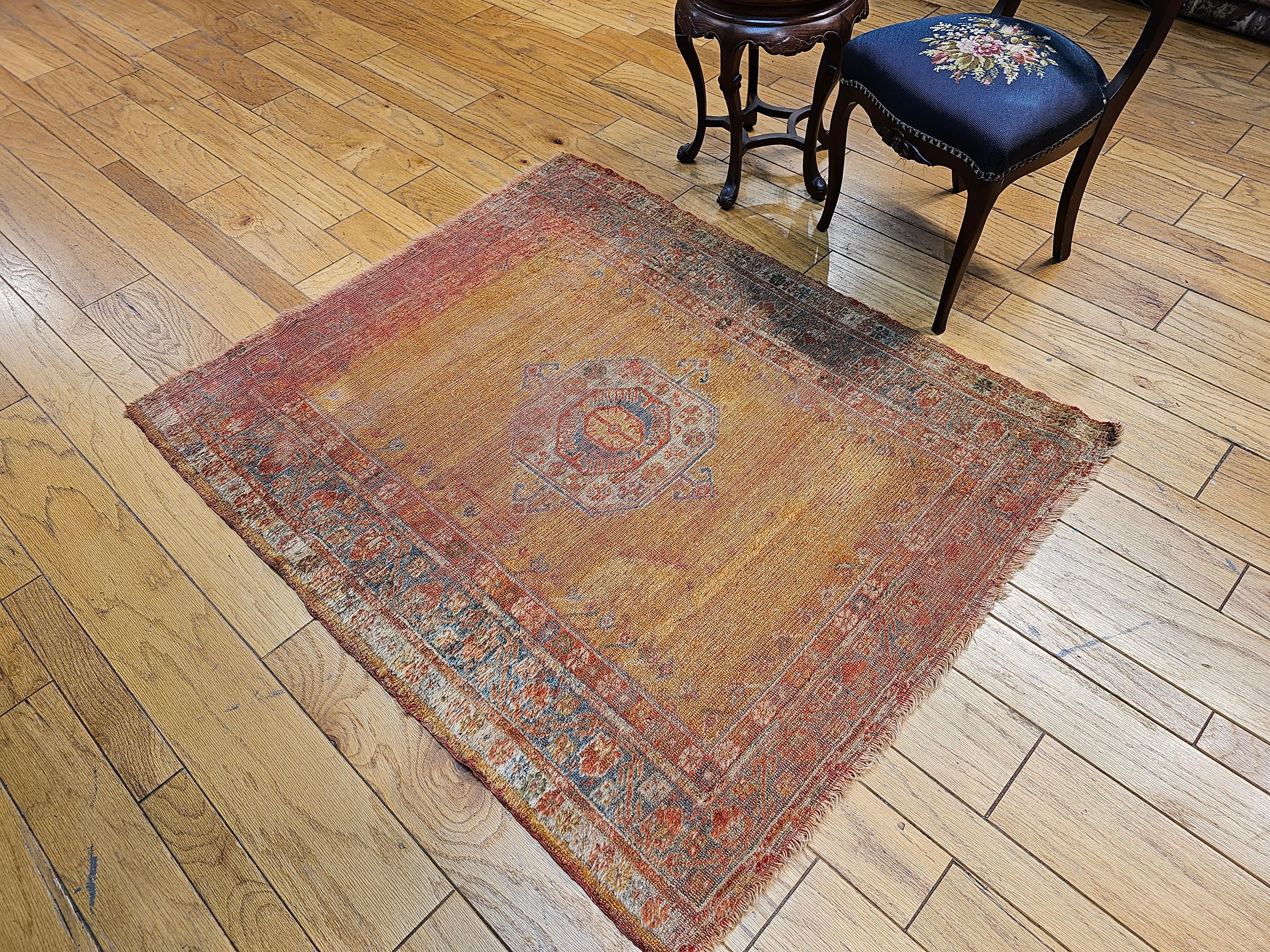 Late 19th Century Turkish Oushak Area Rug in Mamluk Pattern in Saffron, Teal For Sale 9