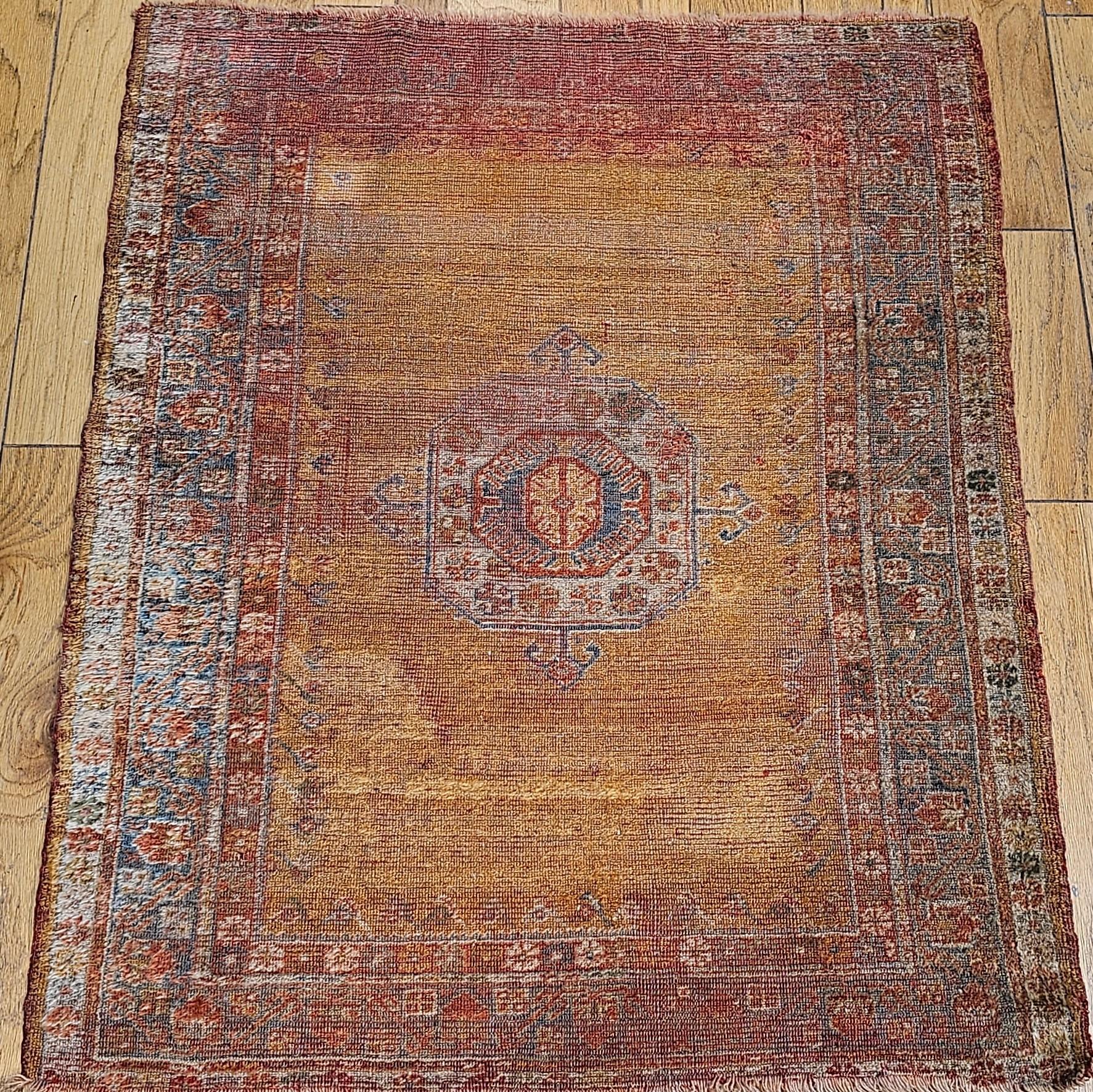 Late 19th Century Turkish Oushak Area Rug in Mamluk Pattern in Saffron, Teal For Sale 14