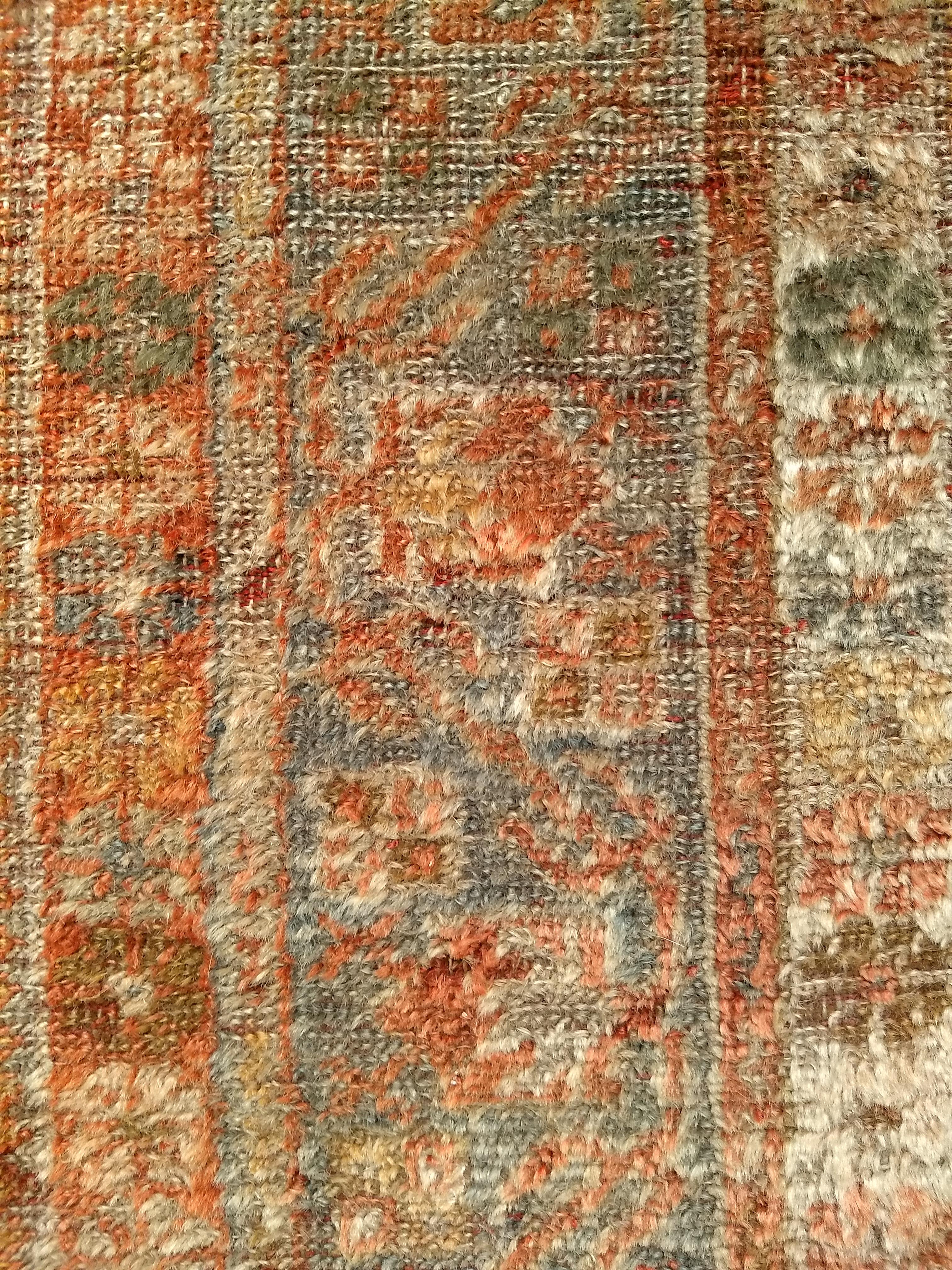 Late 19th Century Turkish Oushak Area Rug in Mamluk Pattern in Saffron, Teal For Sale 2