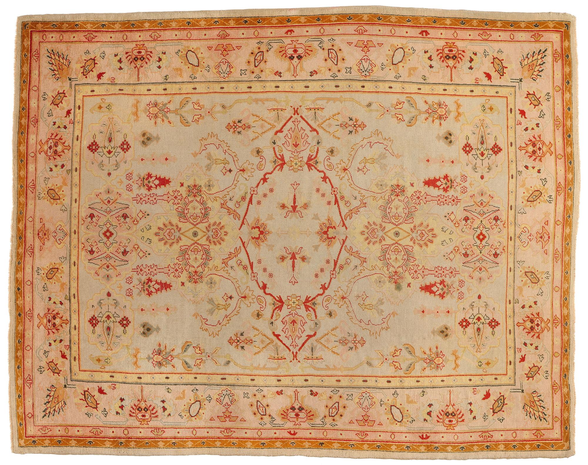 Hand-Knotted Late 19th Century Turkish Oushak Carpet with Modern Style For Sale