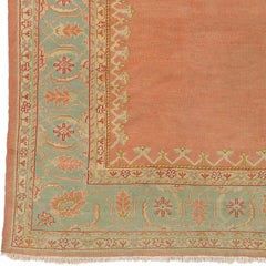 Late 19th Century Terracotta Orange and Green Turkish Oushak Rug