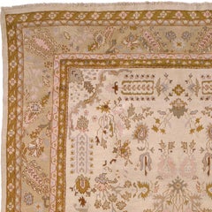Late 19th Century Turkish Beige and Ochre Stylized Floral Oushak Rug