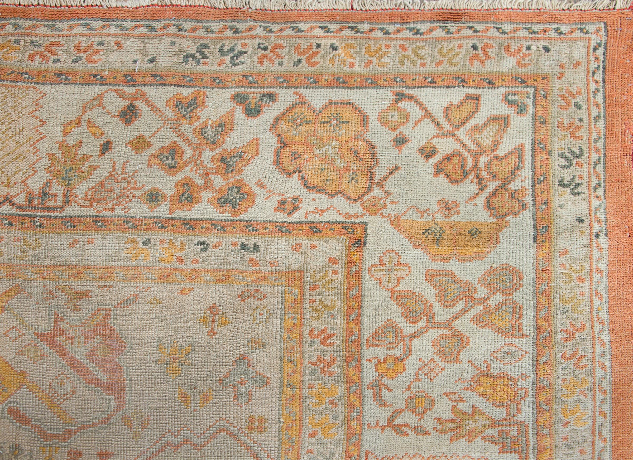 Hand-Knotted Late 19th Century Turkish Oushak Rug For Sale