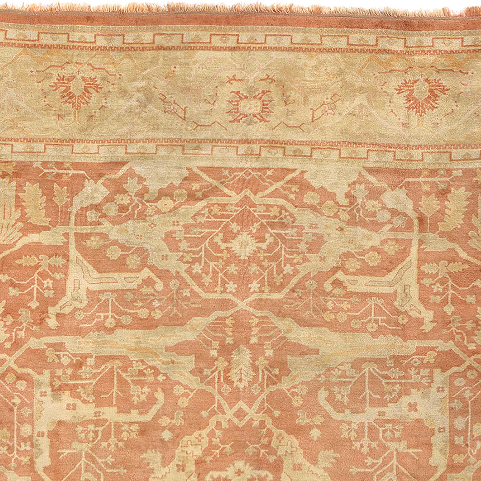 Hand-Woven Late 19th Century Turkish Oushak Rug For Sale