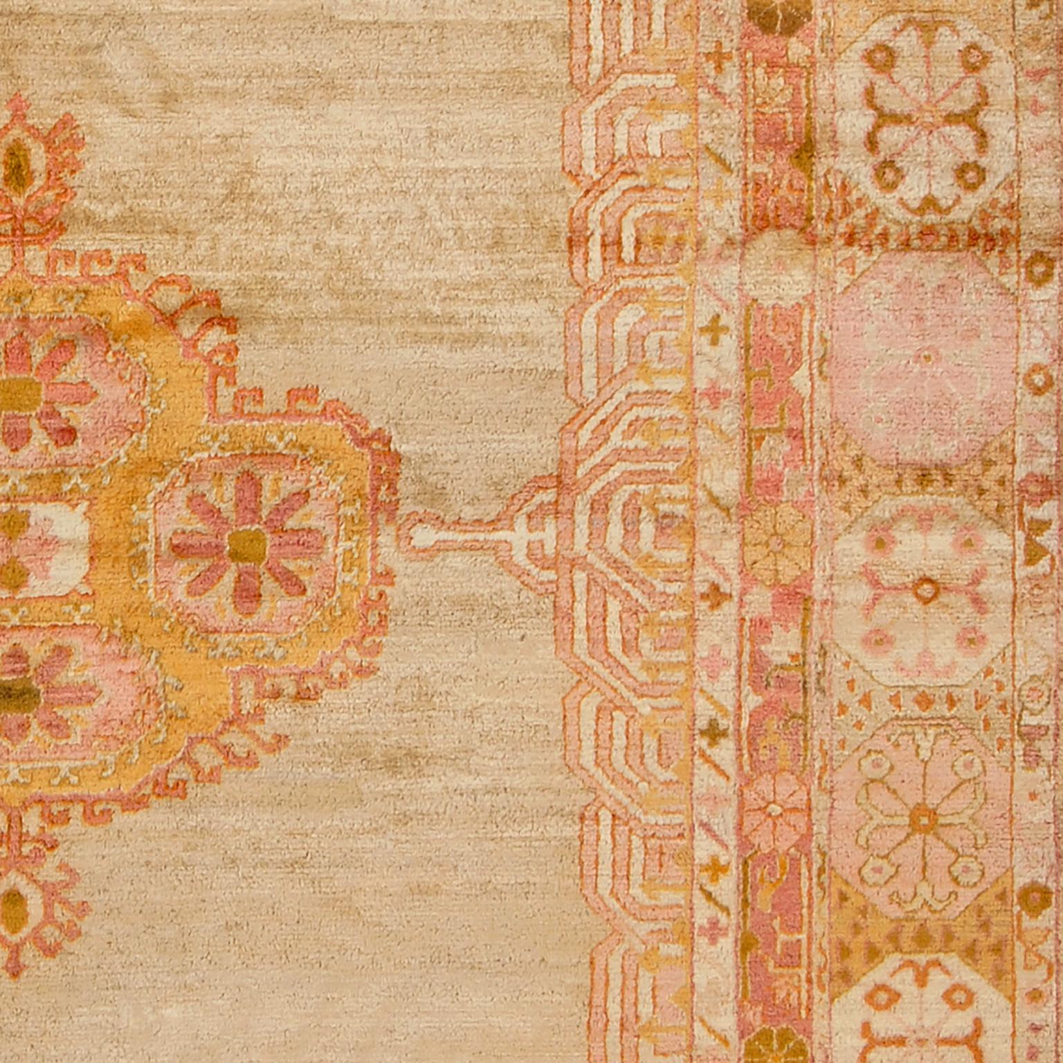 Türkischer Oushak-Teppich aus dem späten 19. Jahrhundert (Wolle) im Angebot