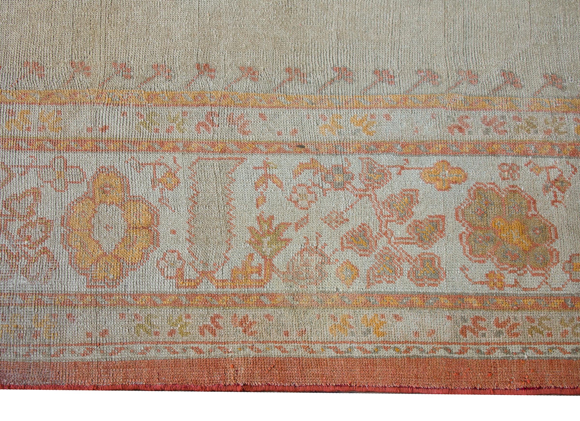 Wool Late 19th Century Turkish Oushak Rug For Sale