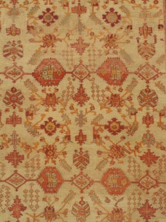 Late 19th Century Turkish Oushak Rug Soft Ivory Field, Terracotta & Gold Tones