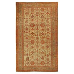 Late 19th Century Turkish Oushak Rug Soft Ivory Field, Terracotta & Gold Tones