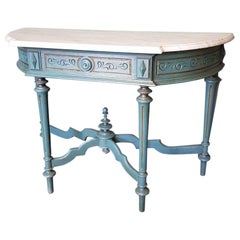 Late 19th Century Turquoise Colored Mahogany Side Table with White Marble Top