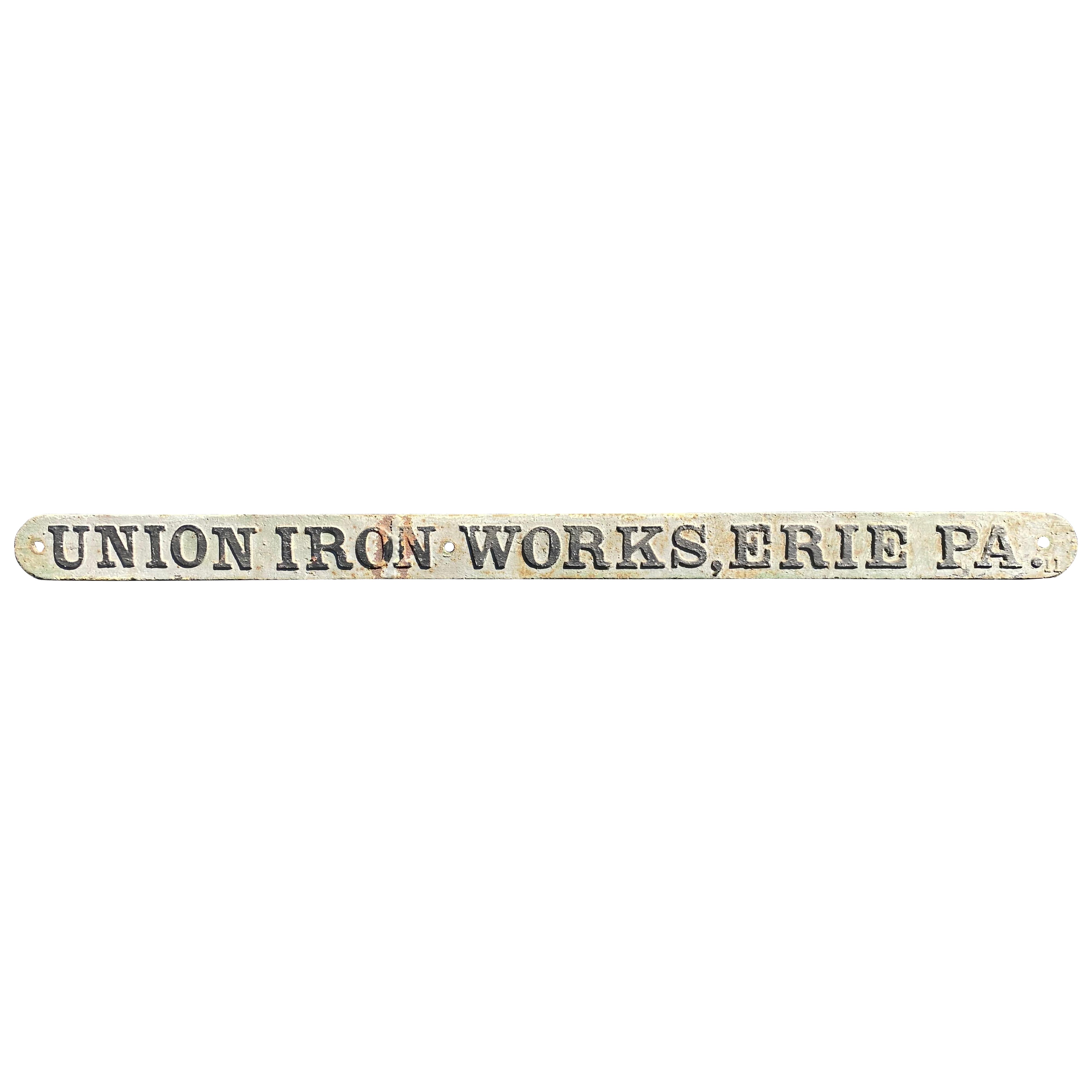 Fin du 19ème siècle UNION IRON WORKS Eerie, Pennsylvanie Enseigne en fonte Folk Art en vente