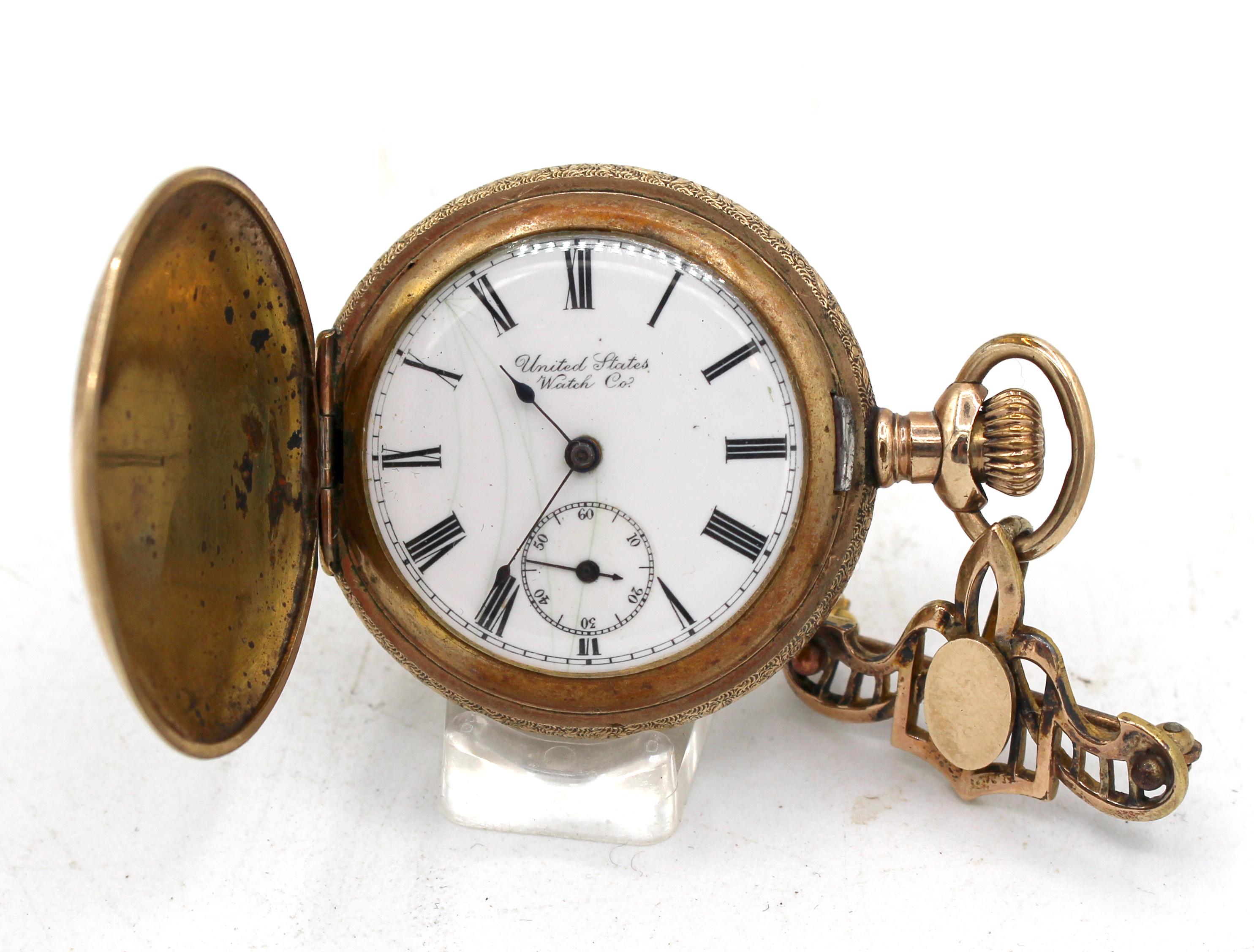 Mouvement esthétique Fin du 19e siècle États-Unis Co. Montre de chasse à revers pour dames en vente