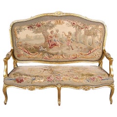 Antique Late 19th Century Upholstered Sofa with Hunting Motifs, France