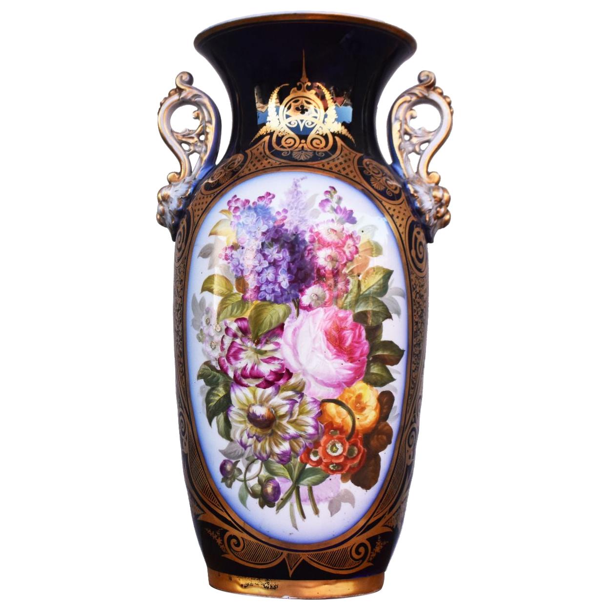Late 19th Century Vase with Handle Painted in Bayeux Porcelain
