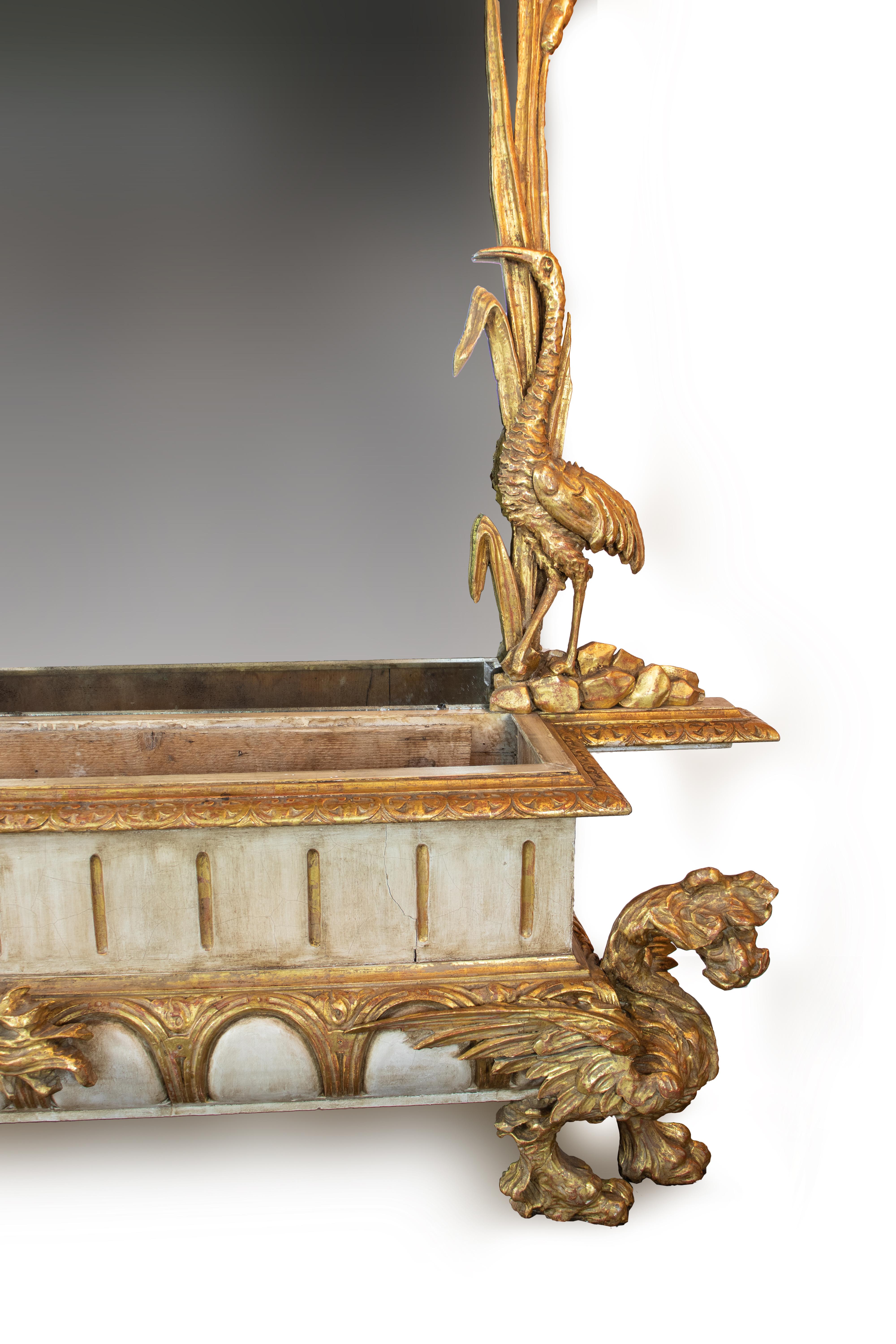 Italian Late 19th Century Venetian Carved Giltwood Jardiniere with a Figure of Dragon For Sale