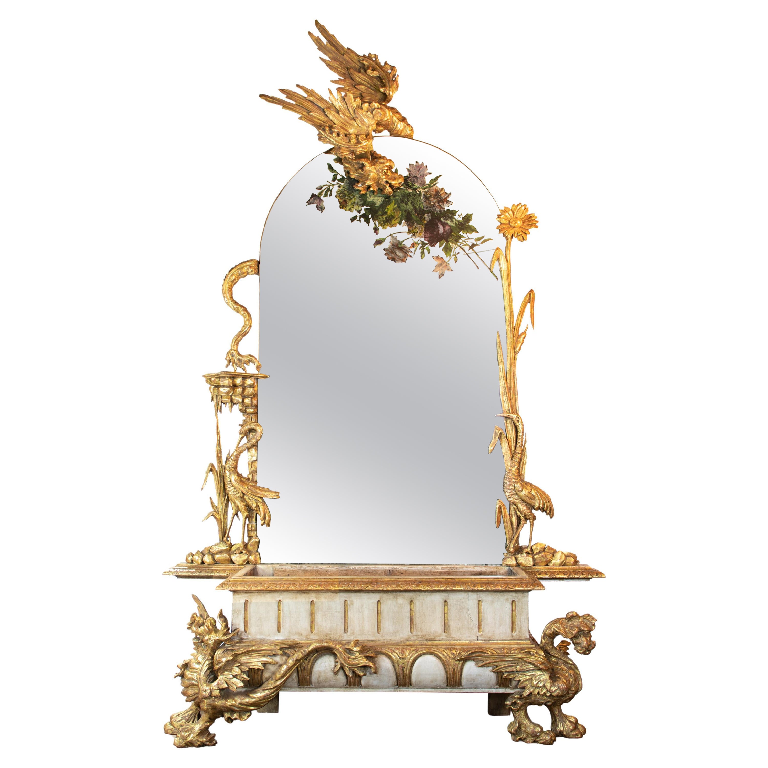 Jardinera veneciana de madera dorada tallada de finales del siglo XIX con figura de dragón en venta