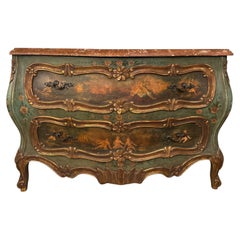 Commode vénitienne peinte de style rococo à dessus de marbre de la fin du 19e siècle