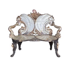 Late 19th Century Venetian Silvered Grotto Suite with Table, Bench & Four Chair