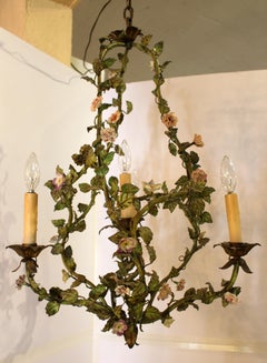 Late 19th Century Verdigris Tole 4-Light Chandelier