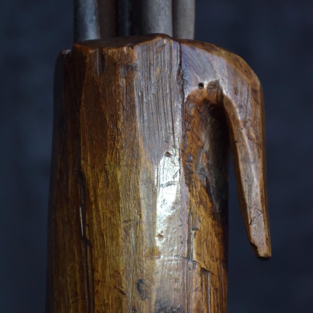A very unusual late 19th century artists hip paintbrush holder or pot. This Folk Art single hand carved piece of wood was intended to have a small hook formed whilst it was carved so that it could be hung from the artists hip rope or belt. A unique