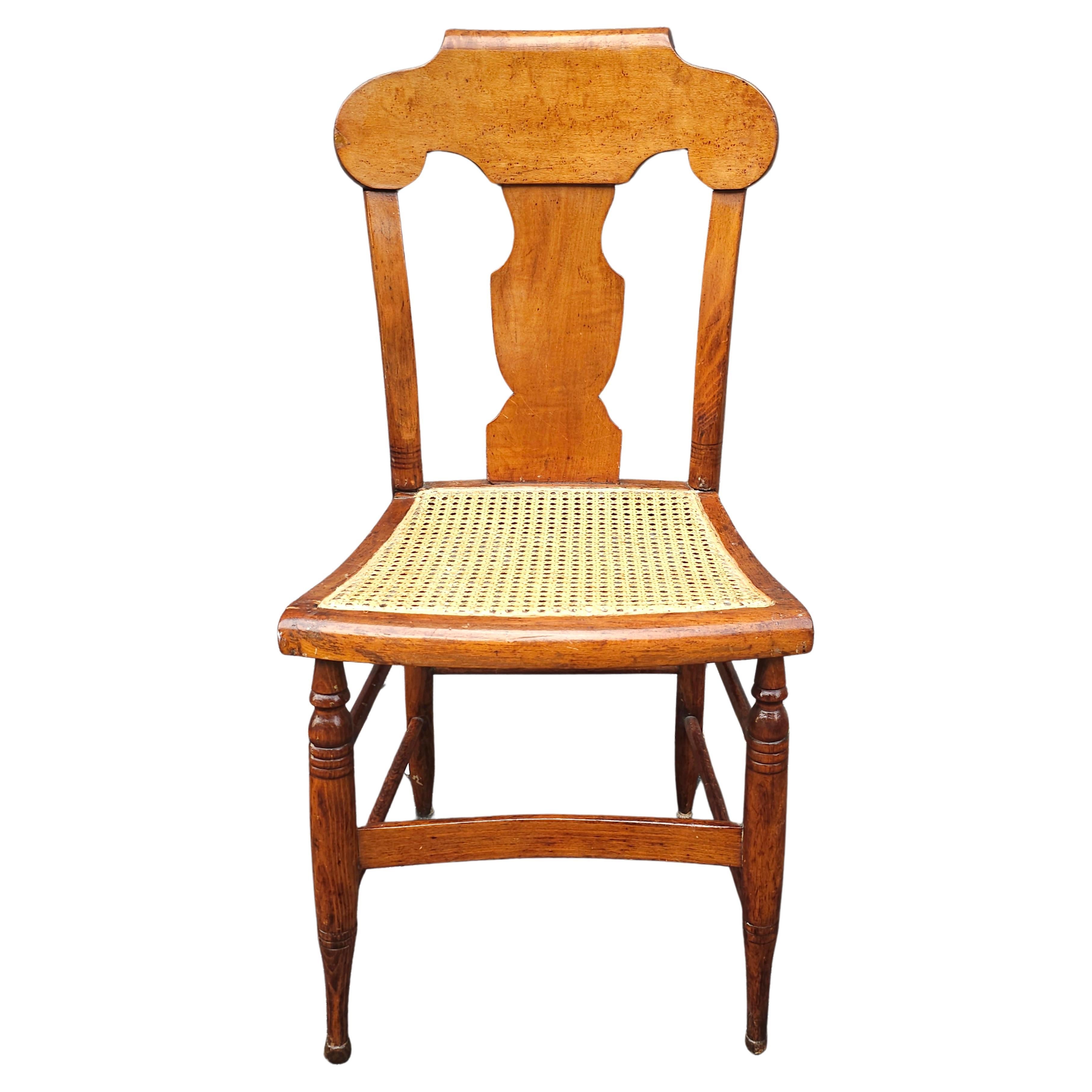 Late 19th Century Victorian Birdeye Maple and Cane Side Chair