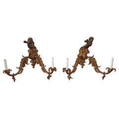 Late 19th Century Victorian Bronze Putti Gas Sconces