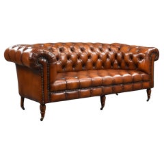 Late 19th Century Victorian Brown Leather Chesterfield Sofa