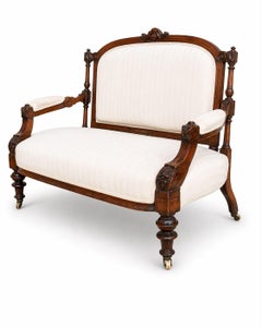 Late 19th-Century Victorian Carved Oak Two-Seat Settee, Circa 1880, English