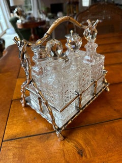 Late 19th Century Victorian English Bamboo Form Sheffield Silver Cruet Set